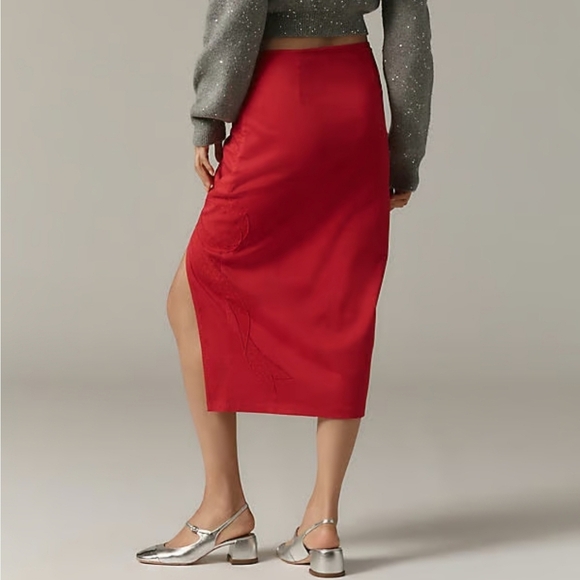Anthropologie Maeve Bombshell Bow Midi Pencil Skirt In Red Size Large NWT - Picture 3 of 14